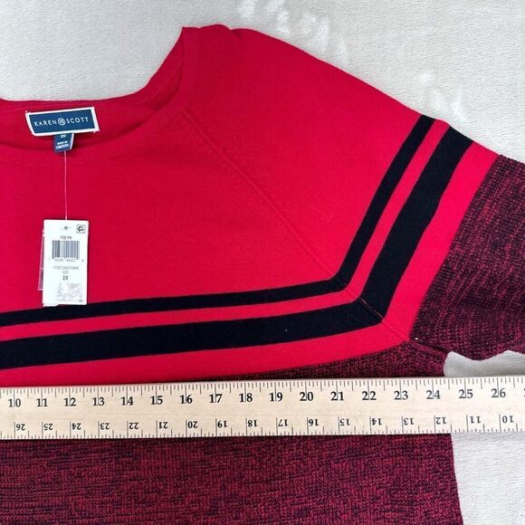Karen Scott Sweater Women’s 2X Red Crewneck Striped NWT - Picture 6 of 7